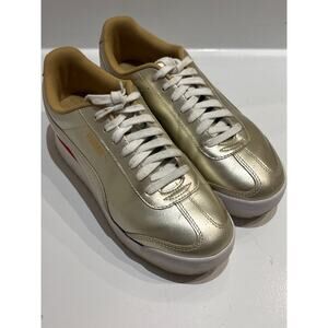 PUMA Women’s Roma Amor Rainbow Leather Platform Sneaker Metallic Gold 8.5